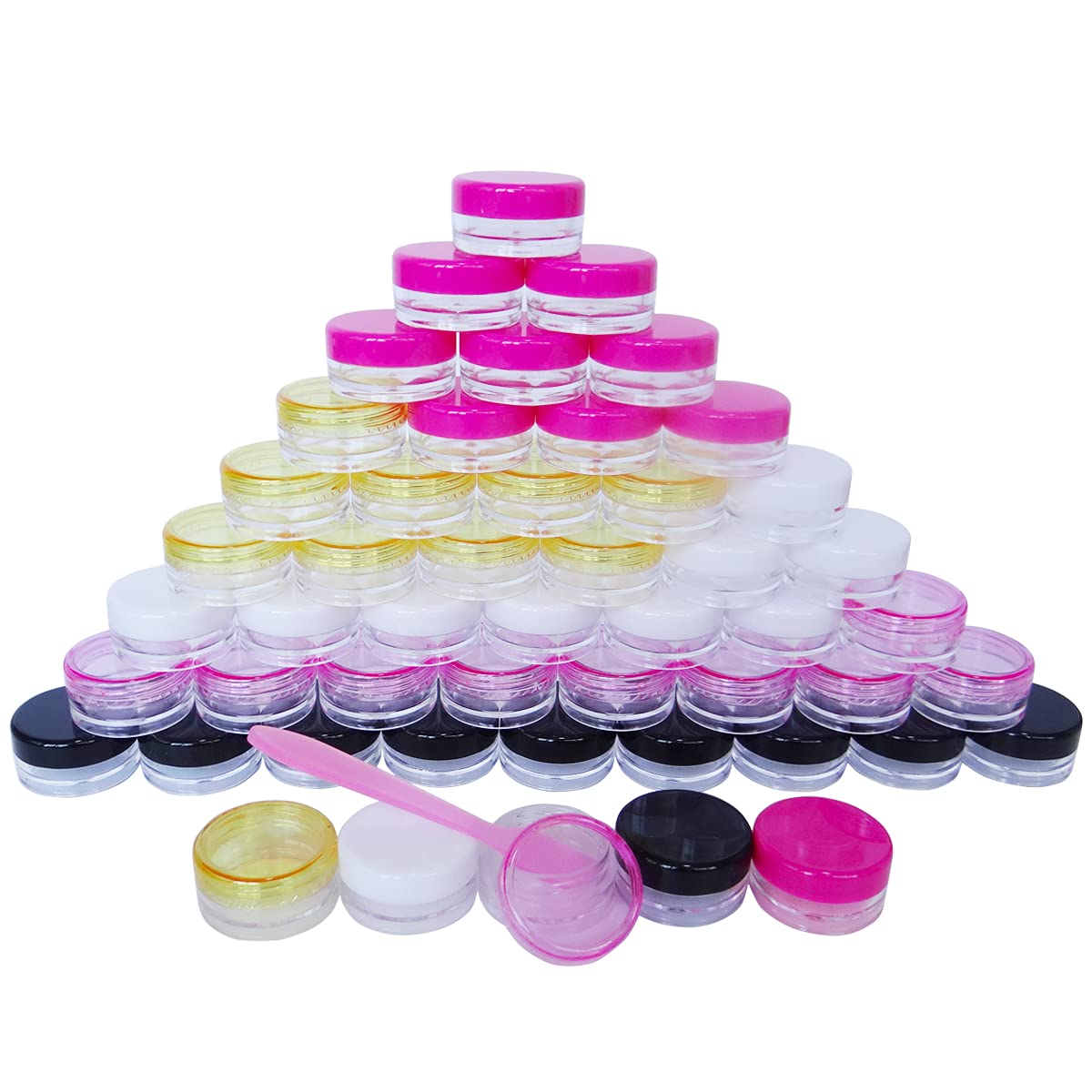 Wopanxye 50pcs 3g Jars 3 Grams Small Travel Sample Containers, 3ml Empty Plastic Round Jar with Lid for Cosmetics, Lotion, Cream, Make-up eyeshadow, Slime, Wax, Bead, Rhinestone, Party DIY Accessory
