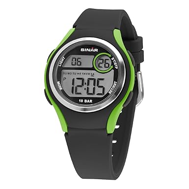 SINAR Jungen-Armbanduhr Jugenduhr Sport Outdoor Digital LCD Quarz 10 bar Licht Silikonband XE-64-3