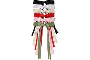 LFOUVRE Tassel Hair Bow Clips - Ribbon Barrettes and Metal Bows for Women - 6pcs Hair Accessories with Claw Clips for Girls and Teens