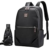CYLYWJD Business Men and Women PU Leather Backpack 15.6inch Laptop Waterproof Backpack Travel Commuter Lightweight schoolbag (Black backpack7,Large)