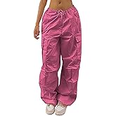 Xineicy Parachute Pants for Women Drawstring Baggy Cargo Pants Y2K Trouser Low Rised Jogger Sweatpants
