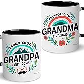 New Grandparents Gifts First Time 2025, Pregnancy Announcement For Grandparents Mug Set, Promoted To Grandparent Grandma And Grandpa Mugs, Grandparent Baby Announcement Gifts Est 2025 Cups 11Oz