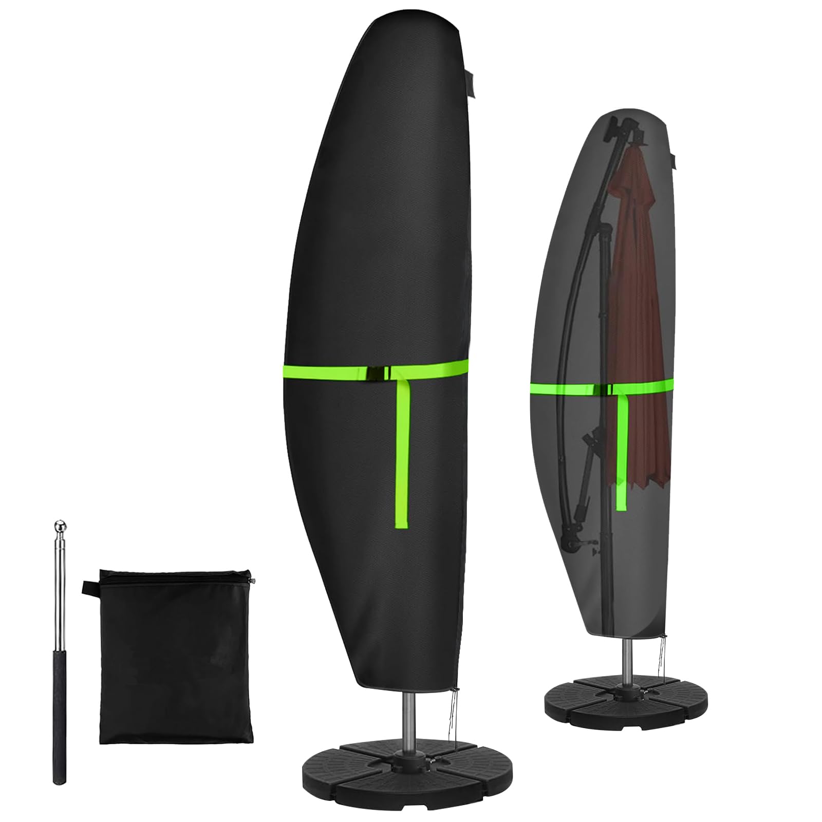 GEMITTO Sonnenschirm Schutzhülle mit Stab, Ampelschirm Schutzhülle Wasserdicht 280x30x81/46cm Outdoor Sonnenschirm Abdeckung für 2 bis 4m Schirme, 420D Wetterfest Sonnenschutz Winddicht Schirmhülle