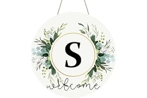 YUNKKIN Monogram Letter S Wreaths for Front Door Wreath Wooden Welcome Sign for Front Door Decor Floral Family Last Name Initial House Warming Spring Summer Porch Rustic Wall Home Kitchen Boho Decorations