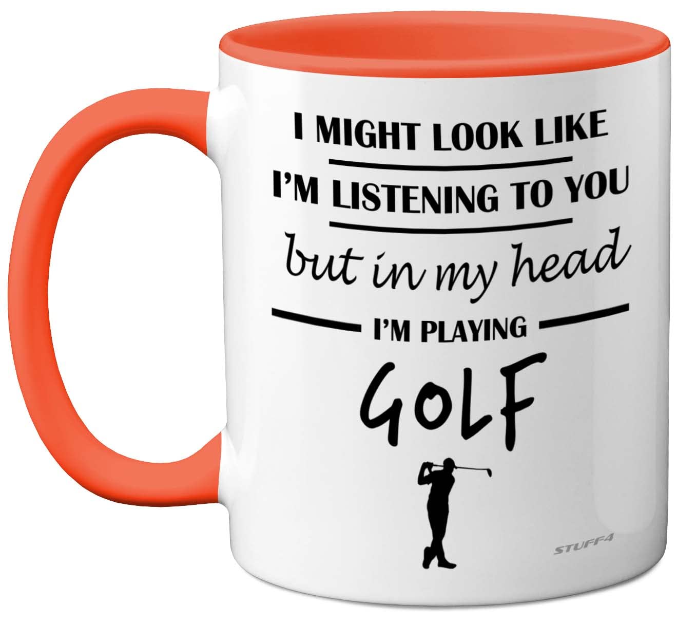 Stuff4 Golf Gifts for Men - in My Head I'm Playing Golf Mug - Funny Presents for Men, Gifts Golfers Presents, Lover Gift Ideas, 11oz Ceramic Orange Handle Premium Mugs