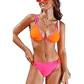 CUPSHE Women's Bikini Sets Two Piece Swimsuit V Neck Triangle Colorblock Back Tie Bathing Suits Cheeky Bottom