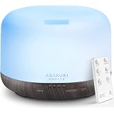 ASAKUKI Essential Oil Diffuser for Home, 500ML Aromatherapy Humidifier | with Remote Control, 7 Color LED Lights, Quiet Cool Mist Diffuser for Bedroom, Living Room, Office (Dark Brown)