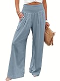 ANRABESS Women Linen Palazzo Pants Summer Boho Wide