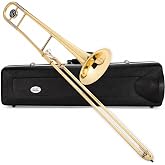 Jean Paul TB-400 Intermediate Straight Tenor Trombone with Case &amp; 12C Mouthpiece, Brass Musical Instrument (Gold)