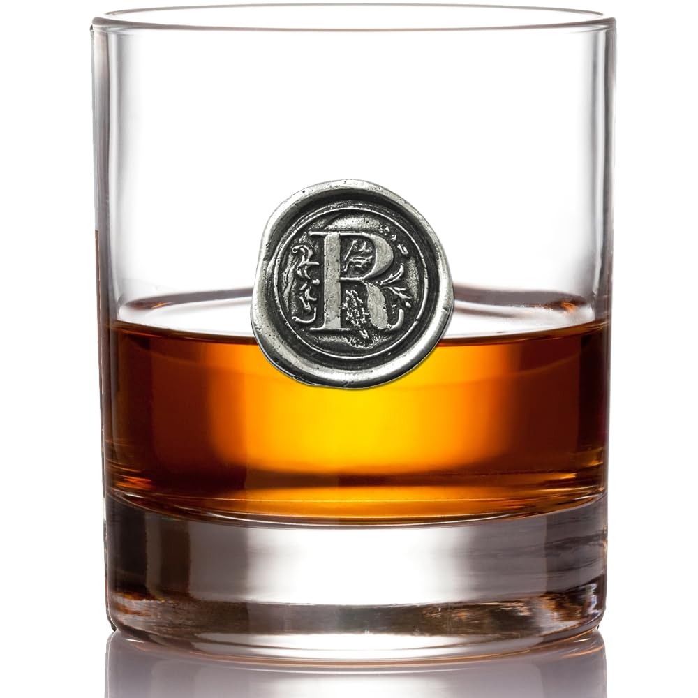 English Pewter Company 11oz Whisky Glass Tumbler with Monogram Initial - Personalised Gift with Your Choice of Initial (R) [MON118]
