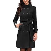Allegra K Pea Coats for Women Stand Collar Double Breasted Trench Peacoat Long Winter Coat with Belt 2025
