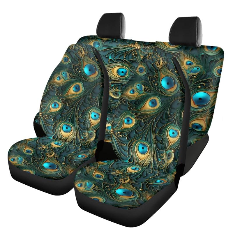 Semiouray Retro Peacock Feathers Car Seat Covers
