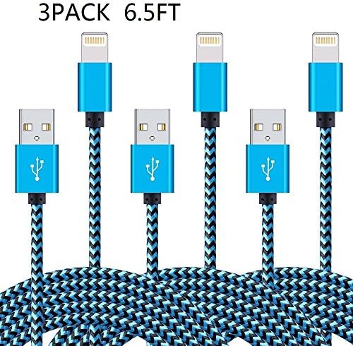 iPhone Cable FWCLO,3Pack 6FT Nylon Braided Cord Lightning Cable Certified to USB Charging Charger for iPhone 7,7 Plus,6S,6 Plus,SE,5S,5,iPad,iPod Nano 7 (BLUE-BLACK)