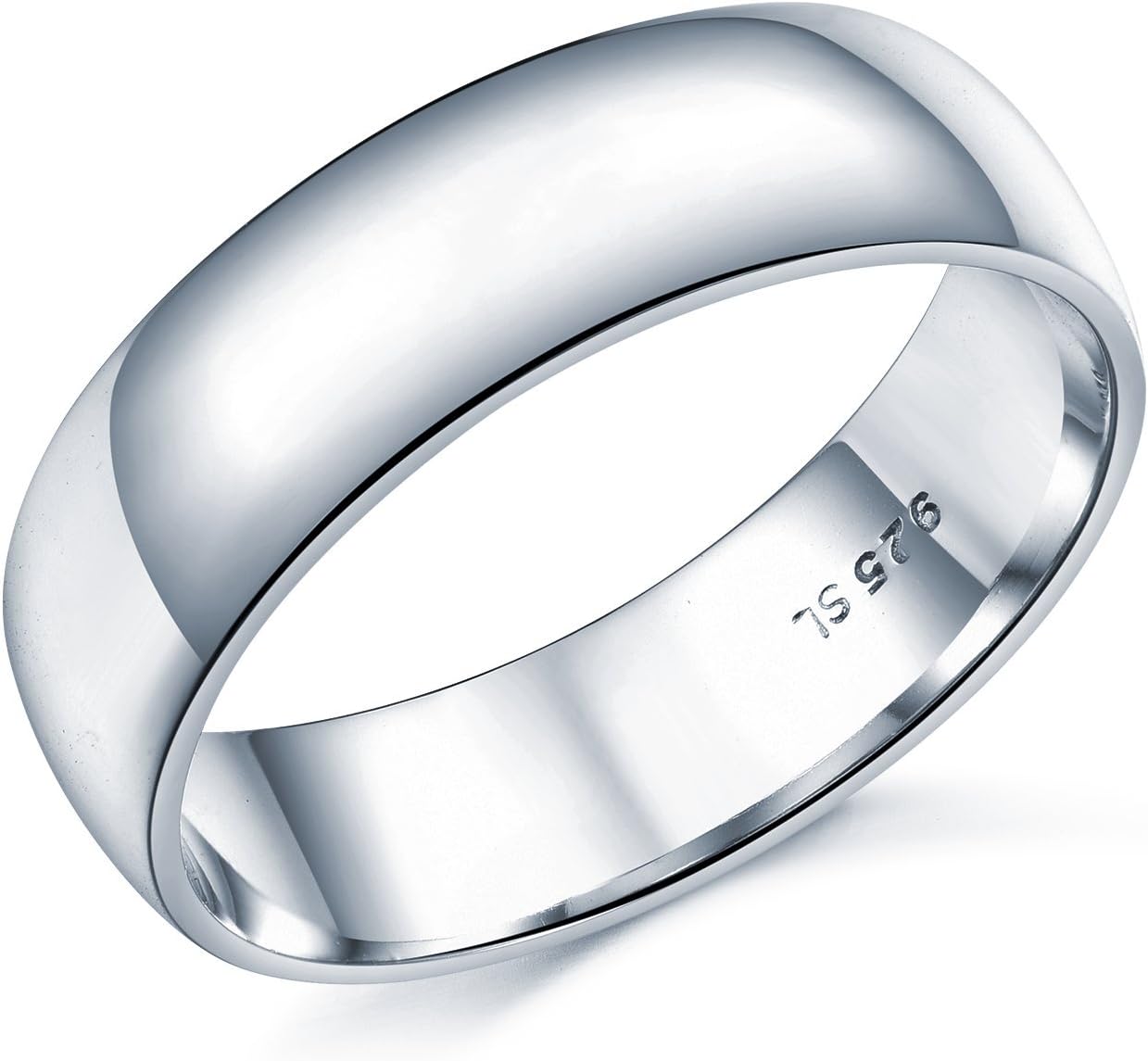 Sreema London6mm D-Shape Heavy Weight Sterling Silver Wedding Band Ring In Sizes Complete With Gift Box