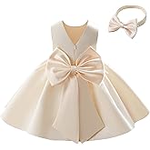 Miipat Baby Flower Girl Dress Toddler V-Back Satin Formal Dress Little Kids Wedding Birthday Party Baptism Dresses