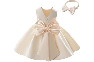 Miipat Baby Flower Girl Dress V-Back Satin Formal Dress Little Kids Wedding Birthday Party Baptism Dresses