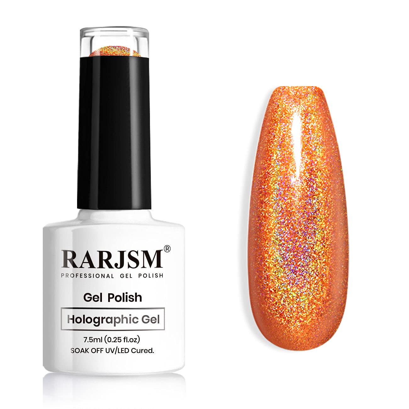 RARJSM Holographic Nail Polish Classic Orange Gel Polish Hologram Reflective Laser Glitter Soak off Nail Gel Ideal for Nail Salon DIY at Home UV LED Lamp Curing Required Single Bottle 7.5ml