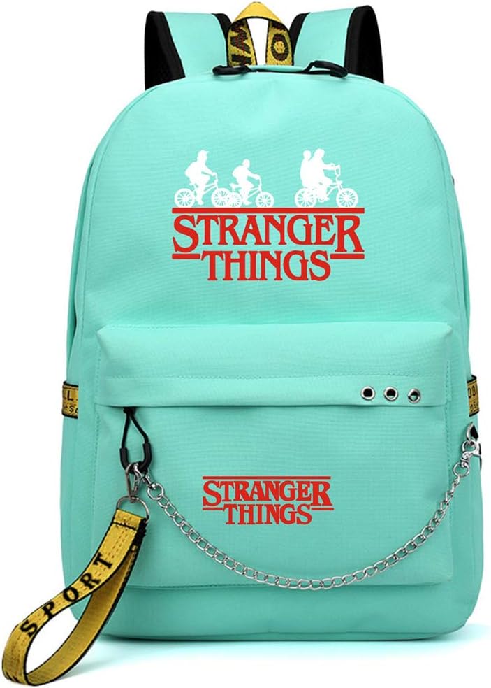 Stranger Things Backpack, Teen Girls Kids Eleven Cute 3D Large School Bags Boys Women Upside Down Laptop Backpacks Men Travel Rucksacks Bookbags Adult Shoulder Bags with USB Charging Port (Green-C)