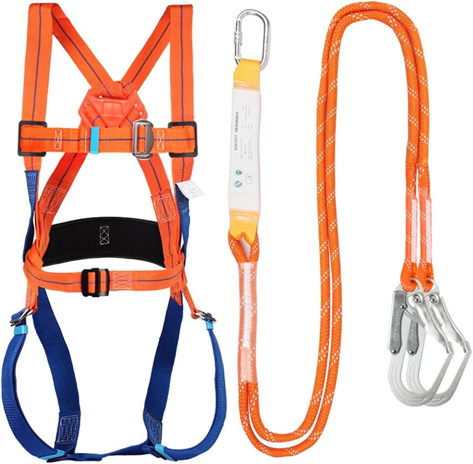Full Body Safety Harness Tool Fall Protection with 5D-Rings and Waist Belt, Universal Personal Protective Equipment (A) - - 