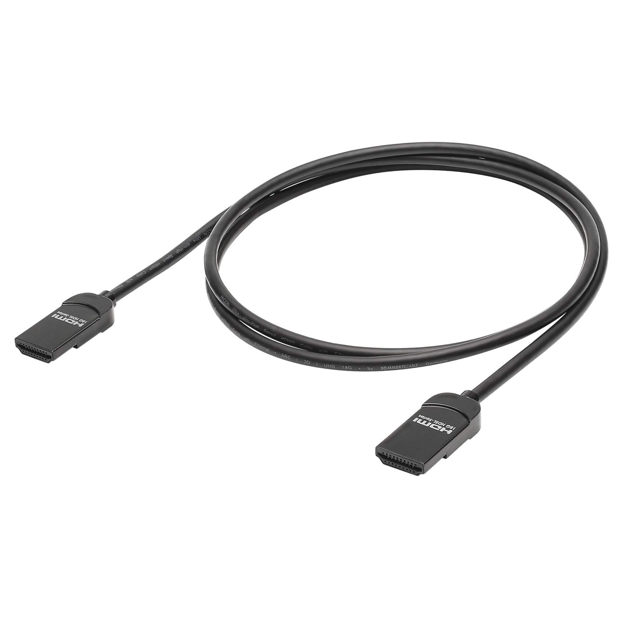 Hicon HDMI Cable Ultra Slim Fit 3.6 mm Male 4K 60fps UHD Premium High Speed 18 GBit/s HDR 10 3D with Ethernet up to 2 m Compact Highly Flexible | HI-HDSL (1.25 m)