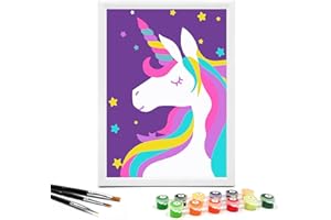 Nariolar Paint by Numbers for Kids Ages 5-8 with 7X9.5 inch Pre-Printed Cardboard,6 Acrylic Paint Pots and 3 Painting Brushes, Room Decor for Children,(Colorful Unicorn)