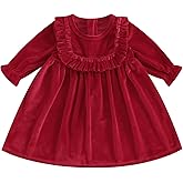 farrubbyine8 Baby Girls Christmas Dresses Red Green Long Sleeve Fall Winter Holiday Dress Toddler Girl Christmas Outfit