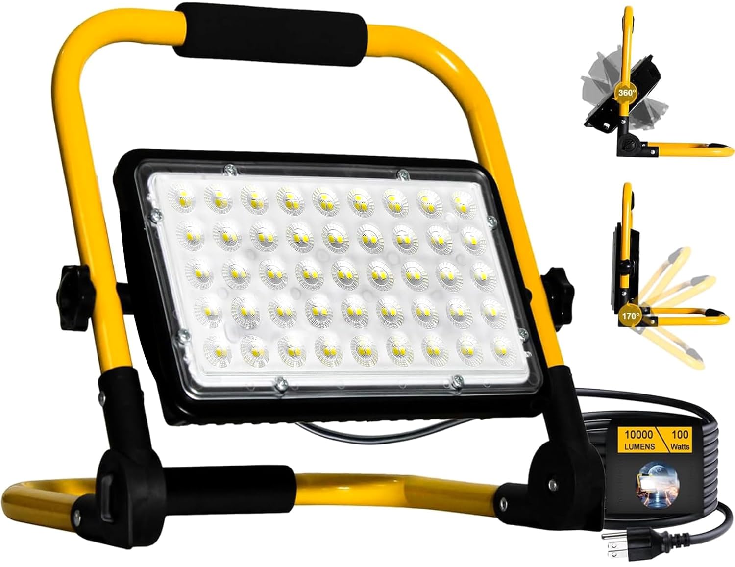 Photo 1 of 100W LED Work Light, 10000LM Bright Work Lights on Stand, IP66 Waterproof 6500K Portable Flood Light, 13.1ft 4M Cord with Plug, LED Worklight Construction Lights for Job Site Repairing Workshop Garage