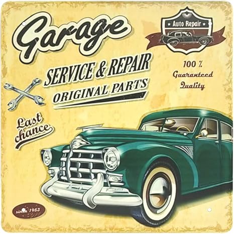 Amazon ファン Fun ブリキ看板30k ガレージ アメ車 緑色 ポスター 車庫 クラシックカー アートフレーム ポスター オンライン通販