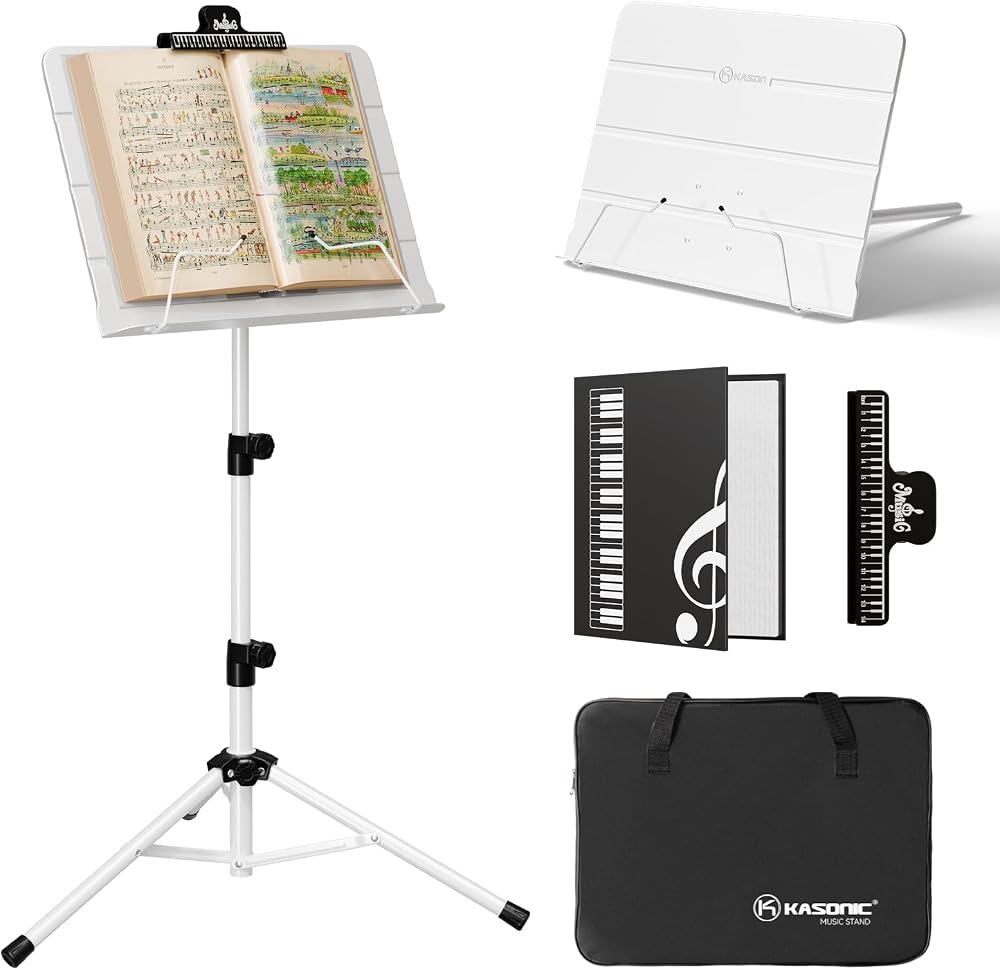 K Kasonic Foldable Music Stand 2-in-1 Collapsible Sheet Music Folder White