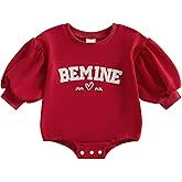 Ayalinggo First Valentines Baby Girl Outfit Newborn Be Mine Bubble Romper Heart Shaped Embroidered Long Sleeve Clothes