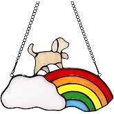 Lcensp Stained Glass Rainbow Bridge Pet Memorial Gifts for Dogs,Yellow Dog Memorial Gifts for Loss of Dog,Suncather for Window Hanging,in Memory of Dog Passing Away Gifts,Loss of Dog Sympathy Gift