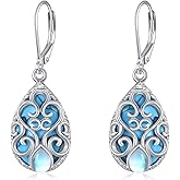 SILBAZ Turquoise Earrings 925 Sterling Silver Moonstone Filigree Earrings Jewelry Birthday Gift for Women