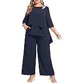 AOVDE Plus Size Pant Suits Mother of Bride Dressy Pant Suits 2 Piece Outfits with Pockets for Women Wedding Guest