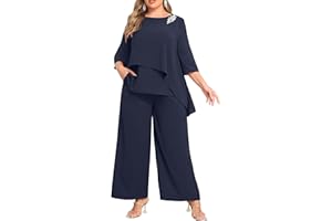 AOVDE Plus Size Pant Suits Mother of Bride Dressy Pant Suits 2 Piece Outfits with Pockets for Women Wedding Guest