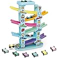 NEWSOURE Wooden Ramp Racer for 3 Year Old Boys Girls and up, Beilanua, Car Race Track for Toddlers Kids,6 Race Cars with 6 Level Toy Car Ramp 3 Pounds