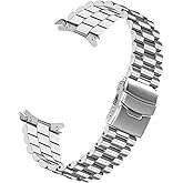 Kai Tian Premium Stainless Steel Curved Ends Half-Moon 3 Beads 20mm Silver Metal Watch Band Strap