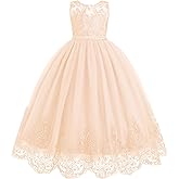 IDOPIP Flower Girl Dresses for Wedding Lace Tulle Princess Pageant Dresses for Girls Kids Prom First Communion Birthday Gowns