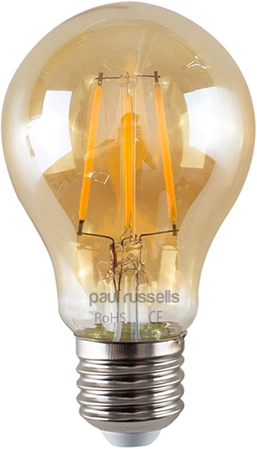 Paul Russells 3 Pack 4w=40w GLS LED Filament Amber Light Bulbs E27 ES