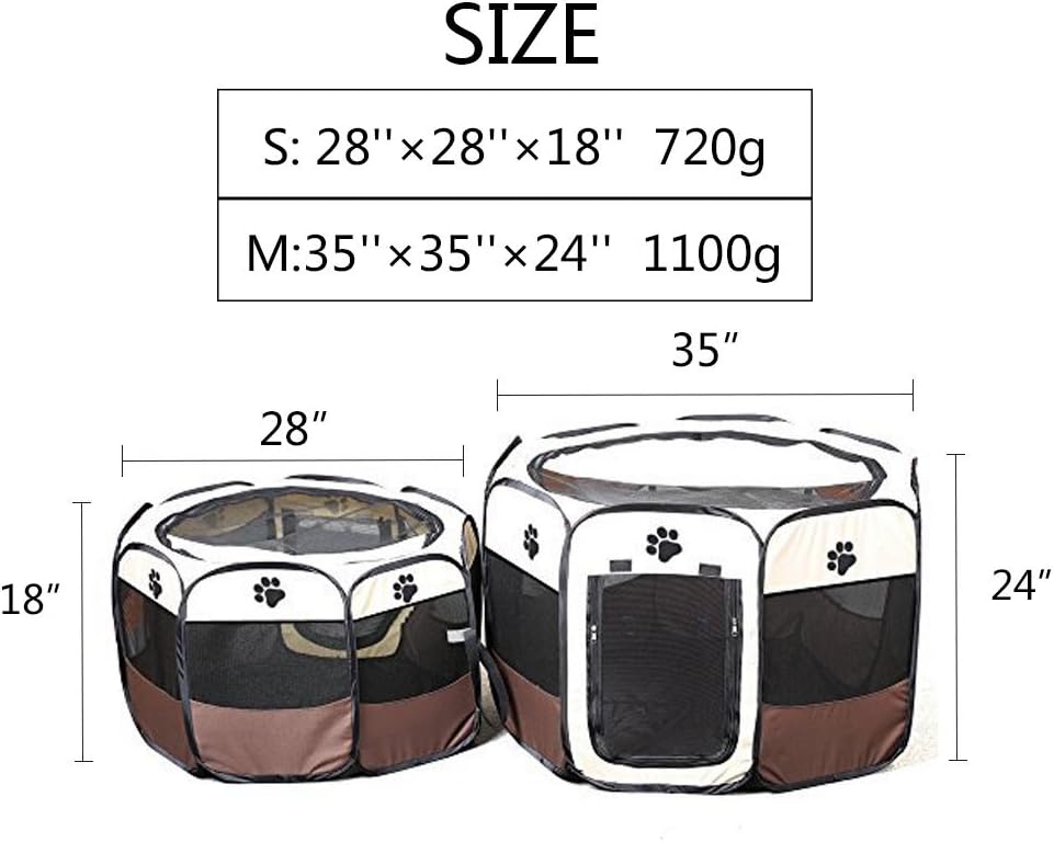 Pop Up Tent Pet Playpen Carrier Dog Cat Puppies Portable Foldable Durable Paw Kennel Brown S : Kitchen & Dining