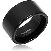Fashion Month Mens 12mm Wide Band Black Classic Tungsten Carbide Ring Wedding Engagement High Polished Flat Top