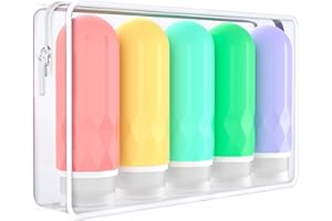MOPIS 5 Pack Silicone Travel Bottles for Toiletries, TSA-Approved 3oz Portable Size Leak-Proof Design,Made with BPA-Free Refillable Squeezable Travel Bottles for Shampoo Conditioner Lotion