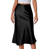 LYANER Women's Elegant Satin Silky Elastic High Waist Zipper A Line Midi Skirts