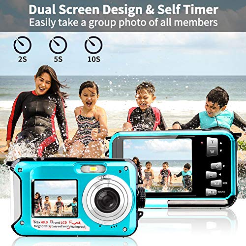 Waterproof Camera Underwater Camera 10 FT 2.7K Full HD 48MP 16X Digital