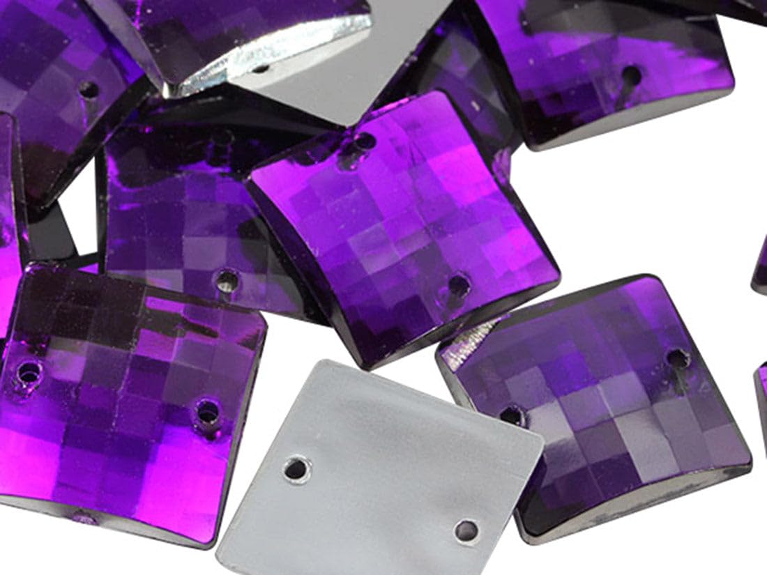 Allstarco 18mm Purple Amethyst CH05 Square Flat Back Sew On Beads for Crafts Plastic Acrylic Rhinestones with Holes for Sewing, Clothing Embelishments, Costume Cosplays 25 Pieces
