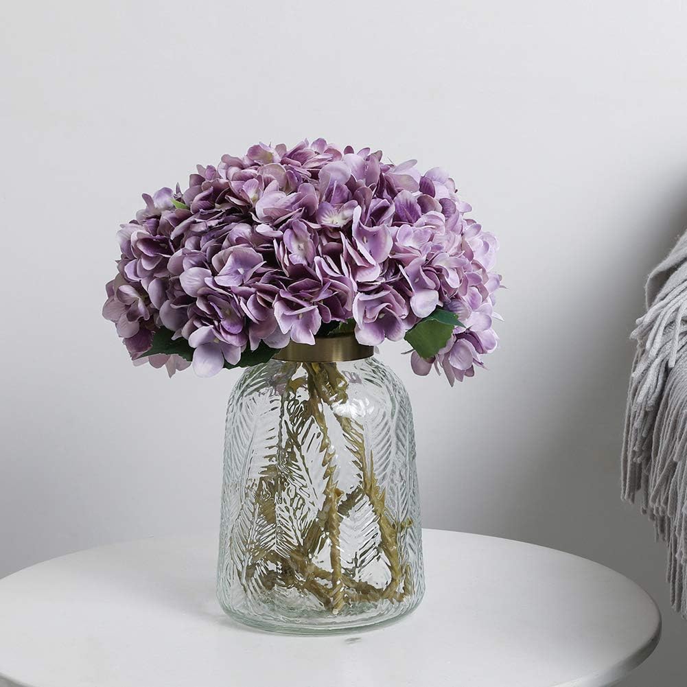 Kisflower 6Pcs Silk Hydrangea Artificial Flowers Realistic Hydrangea Flowers Bouquet for Wedding Party Office Home Decor (Purple) - Image 4