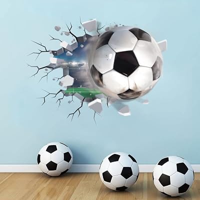 TOARTi 3D Football Wall Stickers for Bedroom Boys Kids PVC Decal