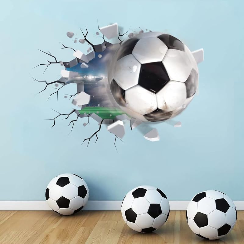 TOARTi 3D Football Wall Stickers for Bedroom Boys Kids PVC Decal