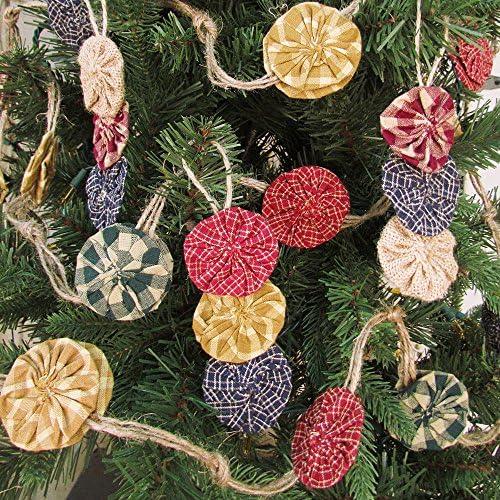 Handmade Jute &amp; Homespun 9ft Garland Plus 6 Christmas Yoyo Ornaments by Jubilee Creative Studio