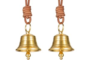 AUSICFEN 2pack Brass Bells Hanging for Door Knob,Rustic Gold Brass Bell Vintage Bell Hanging for Home Garden Christmas Decor,Bell for Door Opening,Shopkeepers Bell Decorative Doorknob Ornaments (Rustic Gold)