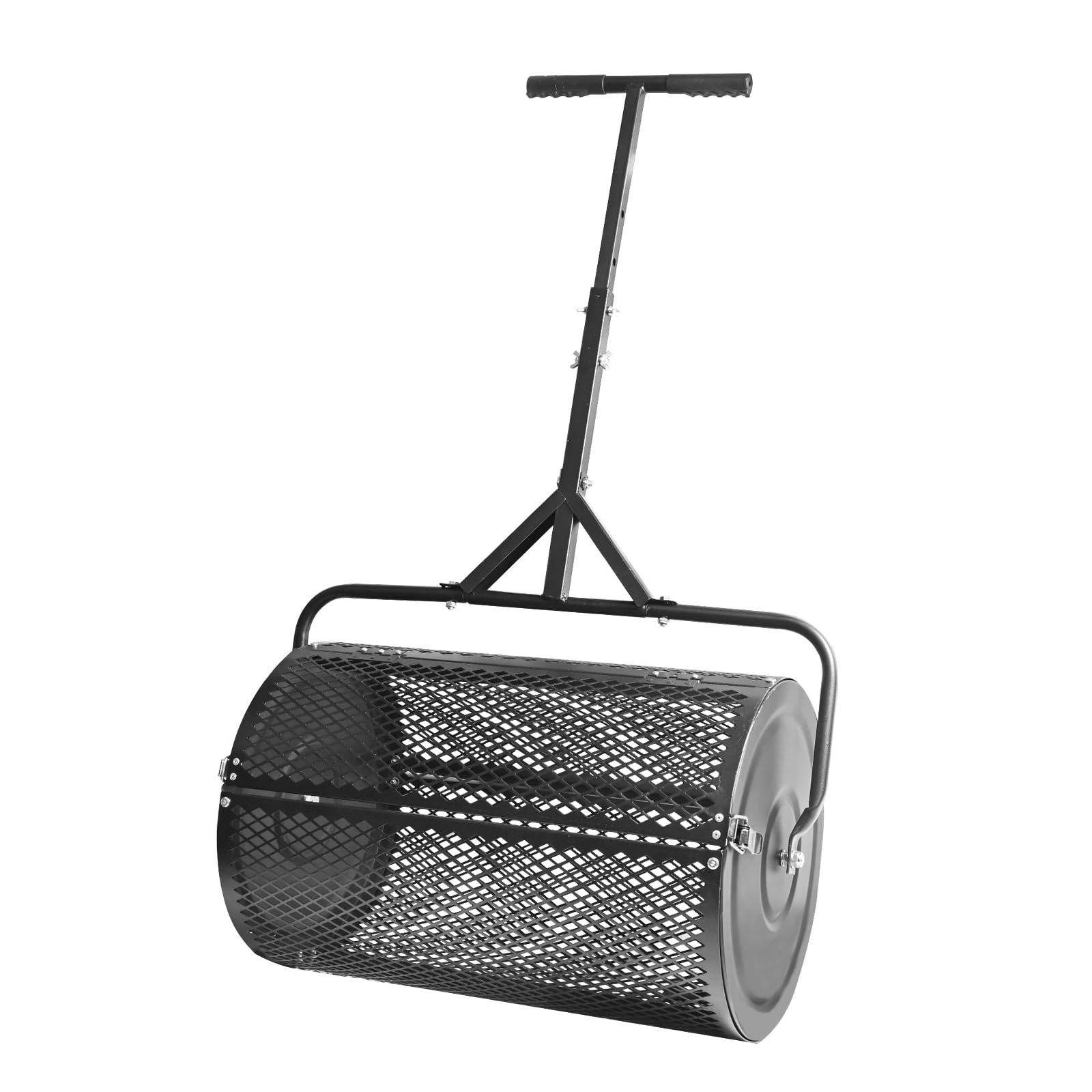 Photo 1 of 24 Inch Compost Spreader and Peat Moss Spreader, 24" Lawn Spreader Roller Spreader with Height Adjustable T Shaped Handle, Steel Mesh Basket Garden Spreader for Spreading Manure Topsoil, Black
